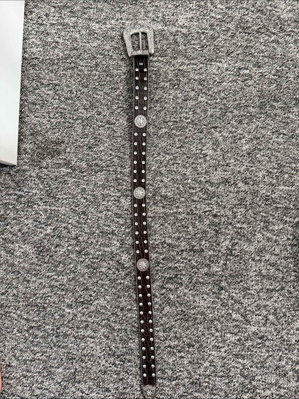 Western Style Brown Leather Belt with Rhinestone Conchos